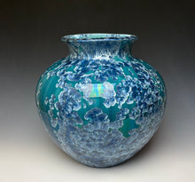 Load image into Gallery viewer, Large Crystalline Glazed Vase in Teal Blue and Silver
