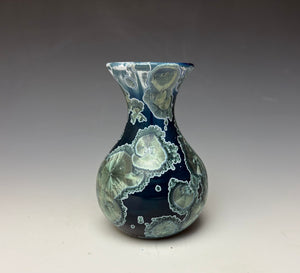 Deep Ocean Blue and Silver Crystalline Mini Vase 3