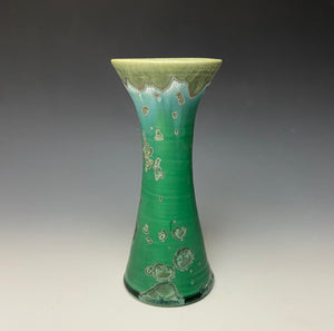 Emerald Green & Silver Crystalline Glazed Vase