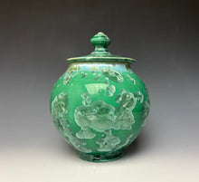Load image into Gallery viewer, Emerald Green and Teal Crystalline Glazed Jar
