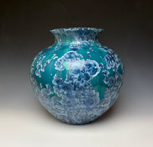 Load image into Gallery viewer, Large Crystalline Glazed Vase in Teal Blue and Silver
