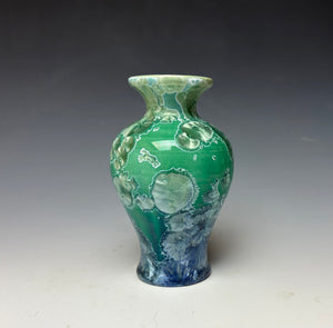 Crystalline Glazed Mini Vase in Emerald Green with Blue