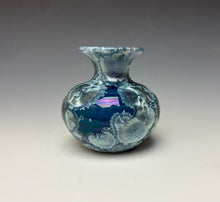 Load image into Gallery viewer, Deep Ocean Blue and Silver Crystalline Mini Vase 4

