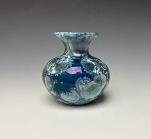 Deep Ocean Blue and Silver Crystalline Mini Vase 4
