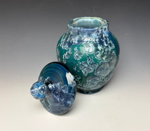 Load image into Gallery viewer, Deep Aqua Crystalline Glazed Jar

