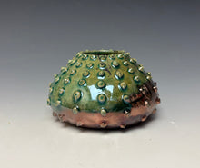 Load image into Gallery viewer, Green Copper Raku Mini Urchin AirPlant Vase #11
