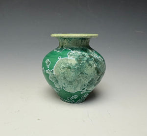 Emerald Green & Silver Crystalline Glazed Mini Vase