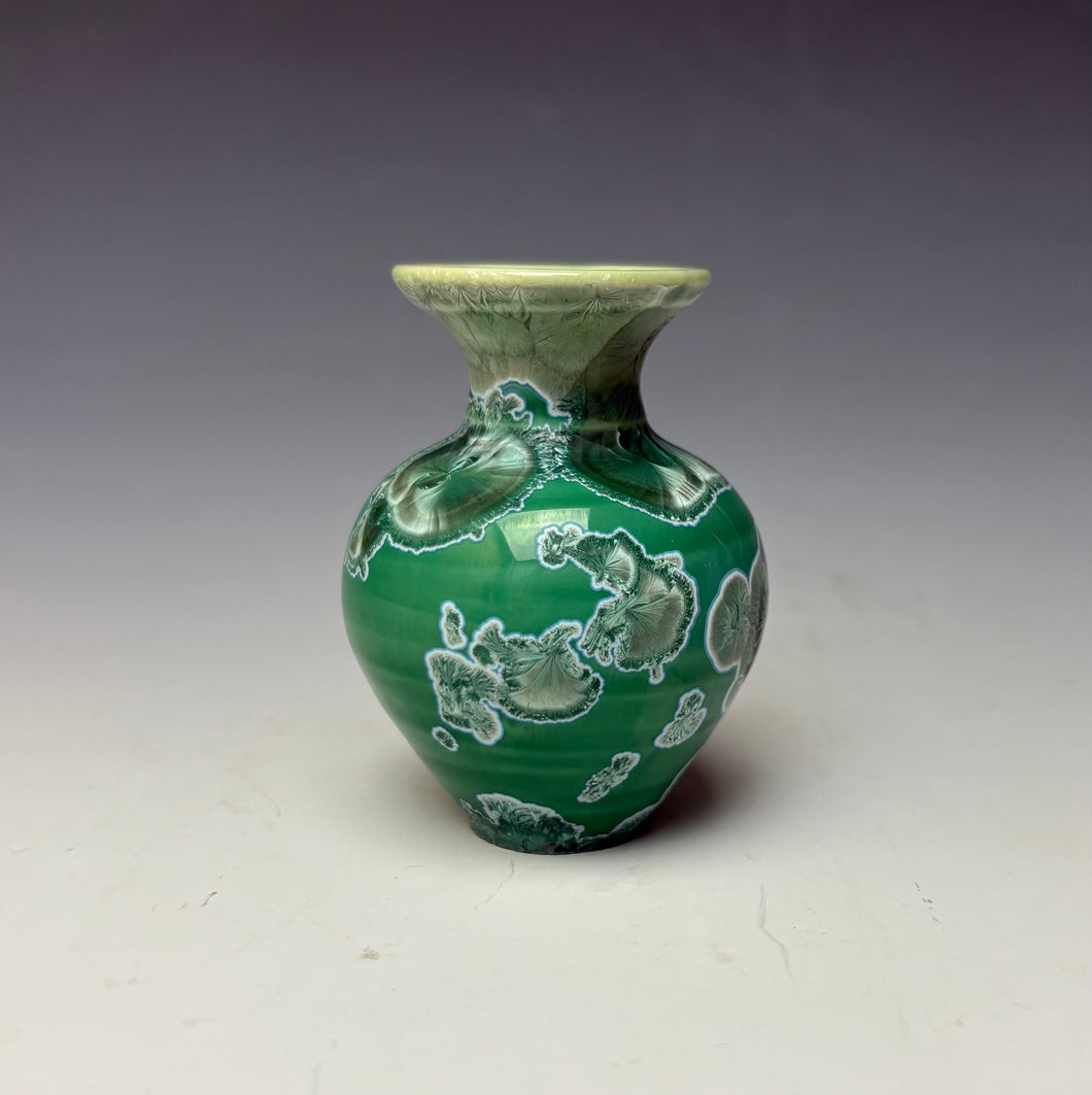 Emerald Green & Silver Crystalline Glazed Mini Vase #2
