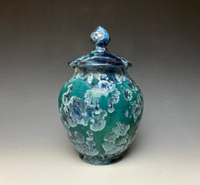 Load image into Gallery viewer, Deep Aqua Crystalline Glazed Jar
