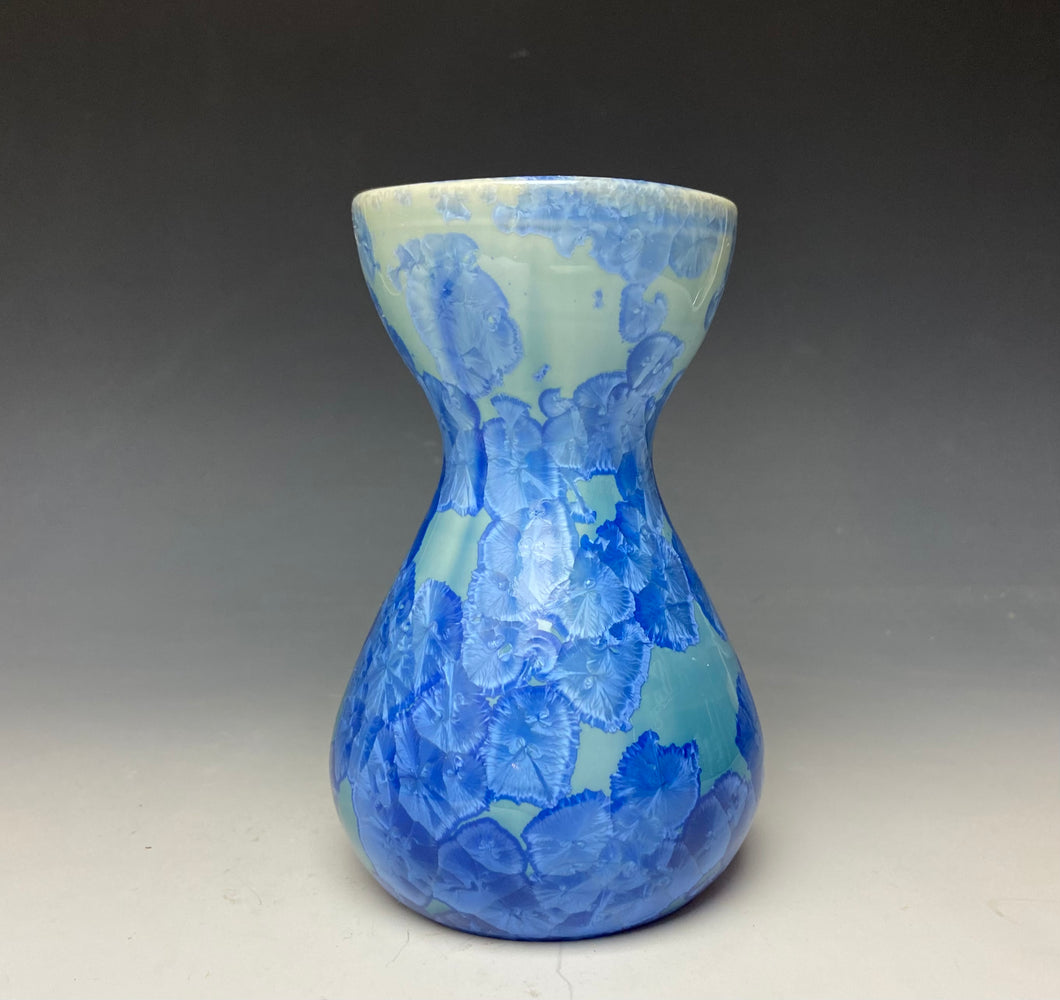 Teal Blue Crystalline Glazed Bulb Vase