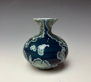 Deep Ocean Blue and Silver Crystalline Mini Vase 2