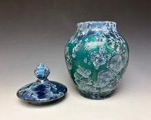 Load image into Gallery viewer, Deep Aqua Crystalline Glazed Jar
