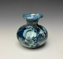 Load image into Gallery viewer, Deep Ocean Blue and Silver Crystalline Mini Vase 4
