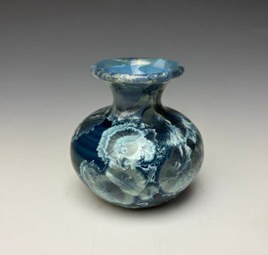 Deep Ocean Blue and Silver Crystalline Mini Vase 4