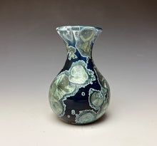 Load image into Gallery viewer, Deep Ocean Blue and Silver Crystalline Mini Vase 3
