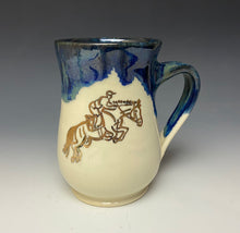 Load image into Gallery viewer, Gold Jumping Horse &amp; Rider Mug- Galaxy Blue #1
