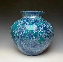 Load image into Gallery viewer, Large Crystalline Glazed Vase in Teal Blue and Silver
