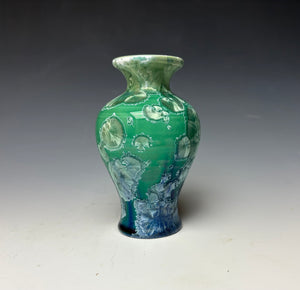 Crystalline Glazed Mini Vase in Emerald Green with Blue
