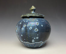 Load image into Gallery viewer, Cobalt Galaxy Crystalline Glazed Jar
