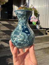 Load image into Gallery viewer, Deep Ocean Blue and Silver Crystalline Mini Vase 3
