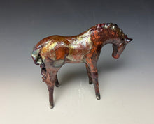 Load image into Gallery viewer, Copper Rainbow Satin Raku Horse 876
