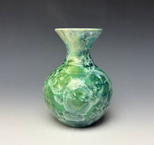 Load image into Gallery viewer, Crystalline Glazed Mini Vase in Light Green with Blue
