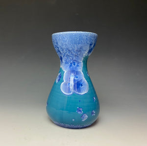 Teal Blue Silver Crystalline Glazed Bulb Vase