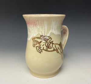 Gold Jumping Horse and Rider Mug- Rose