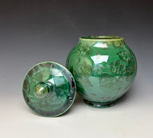 Load image into Gallery viewer, Green and Silver Crystalline Glazed Jar
