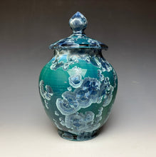 Load image into Gallery viewer, Deep Aqua Crystalline Glazed Jar
