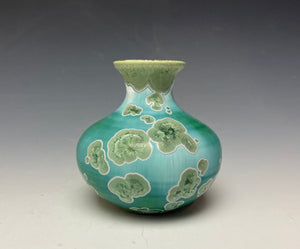 Emerald Green & Silver Crystalline Glazed Mini Vase #2