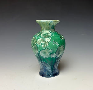 Crystalline Glazed Mini Vase in Emerald Green with Blue