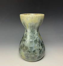 Load image into Gallery viewer, Olive and Denim Crystalline Glazed Bulb Vase
