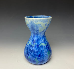 Teal Blue Crystalline Glazed Bulb Vase