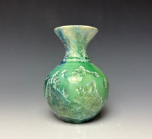 Load image into Gallery viewer, Crystalline Glazed Mini Vase in Light Green with Blue
