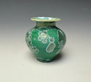 Emerald Green & Silver Crystalline Glazed Mini Vase