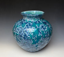 Load image into Gallery viewer, Large Crystalline Glazed Vase in Teal Blue and Silver
