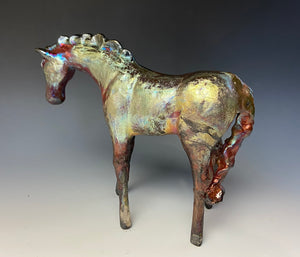 Copper Rainbow Matte Raku Horse 850