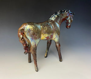 Copper Rainbow Matte Raku Horse 850