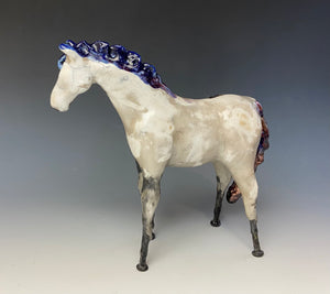 White Crackle and Blue Raku Horse 847