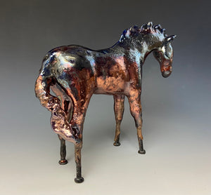 Blue Copper Raku Horse 846