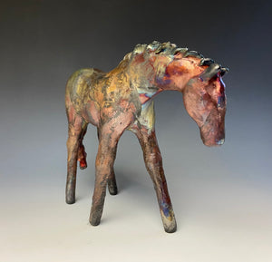 Copper Rainbow Matte Raku Horse 849