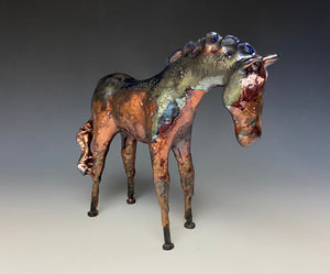 Blue Copper Raku Horse 846