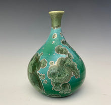 Load image into Gallery viewer, Green &amp; Silver Crystalline Glazed Mini Teardrop Vase
