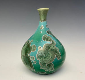 Green & Silver Crystalline Glazed Mini Teardrop Vase