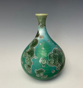 Green & Silver Crystalline Glazed Mini Teardrop Vase