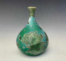 Load image into Gallery viewer, Green &amp; Silver Crystalline Glazed Mini Teardrop Vase
