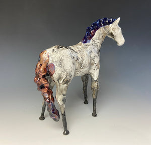White Crackle and Blue Raku Horse 847