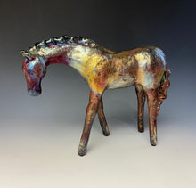 Load image into Gallery viewer, Copper Rainbow Matte Raku Horse 849
