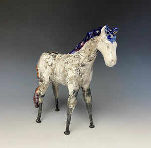 White Crackle and Blue Raku Horse 847